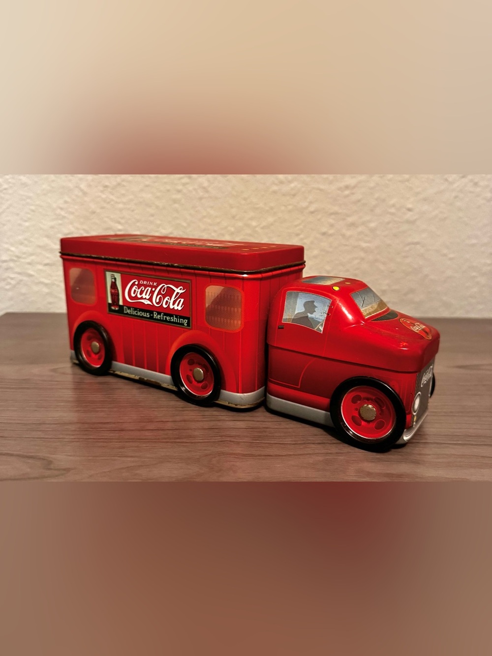 Coca-Cola Coke Delivery Truck Tin with Movable Wheels & Two Compartments